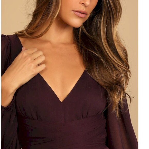 Lulus Enchant My Love Dark Purple V-Neck Long Sleeve Maxi Dress Large New NWT - Picture 6 of 10